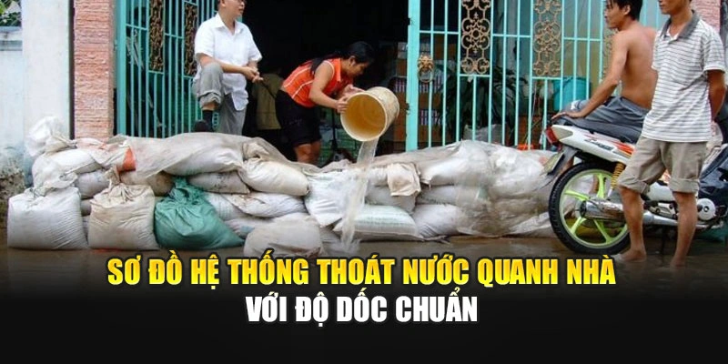 Sơ đồ hệ thống thoát nước quanh nhà với độ dốc chuẩn