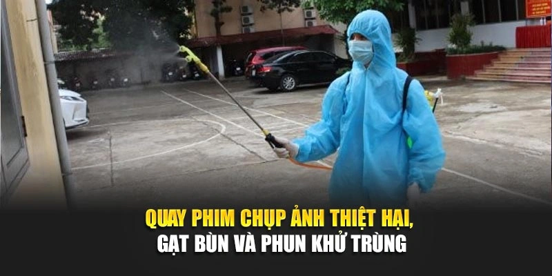Quay phim chụp ảnh thiệt hại, gạt b&ugrave;n v&agrave; phun khử tr&ugrave;ng