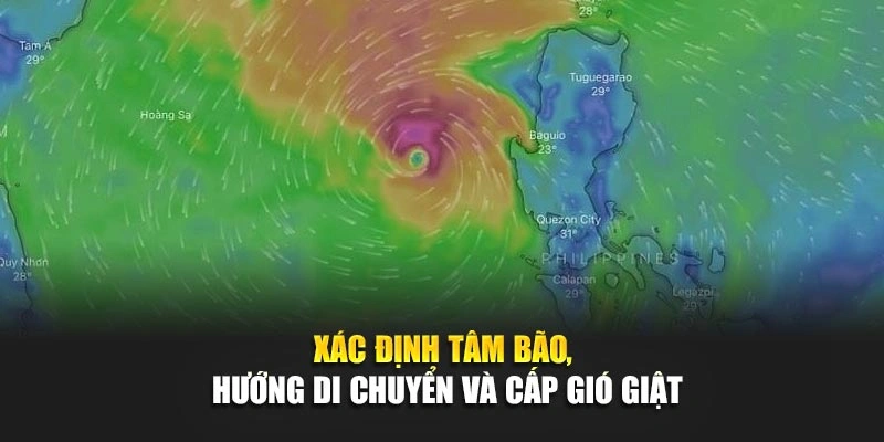X&aacute;c định t&acirc;m b&atilde;o, hướng di chuyển v&agrave; cấp gi&oacute; giật