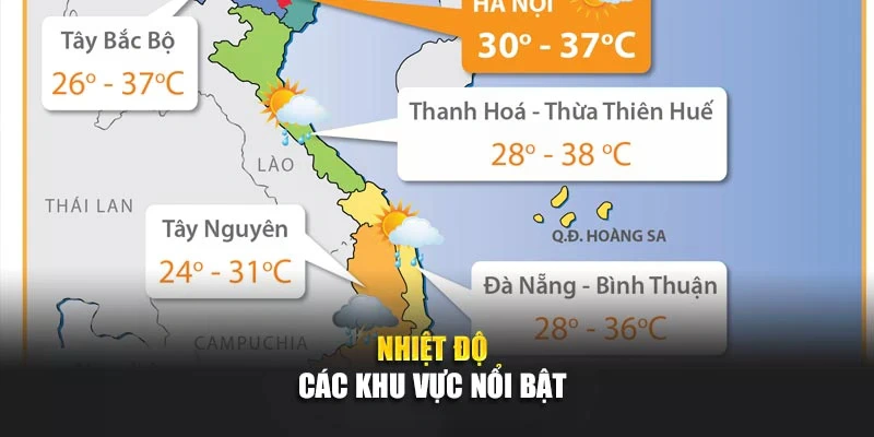 Nhiệt độ c&aacute;c khu vực nổi bật